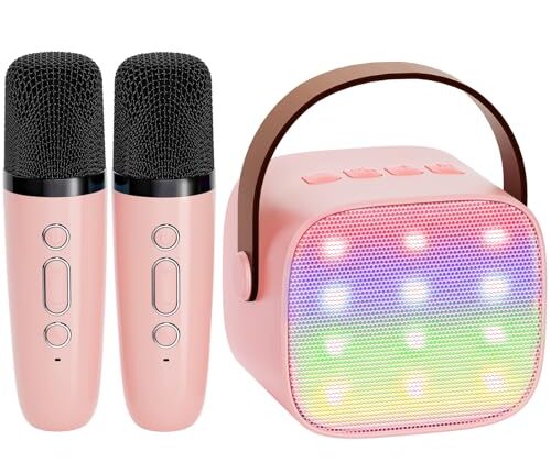 YLL Mini Karaoke Machine for Kids Adults, Portable Bluetooth Speaker with 2 Wireless Microphones, TOP Birthday Gifts Toys for Girls Ages 3, 4, 5, 6, 7, 8, 9,10,11,12+ Years Old Toddler (Lightpink)