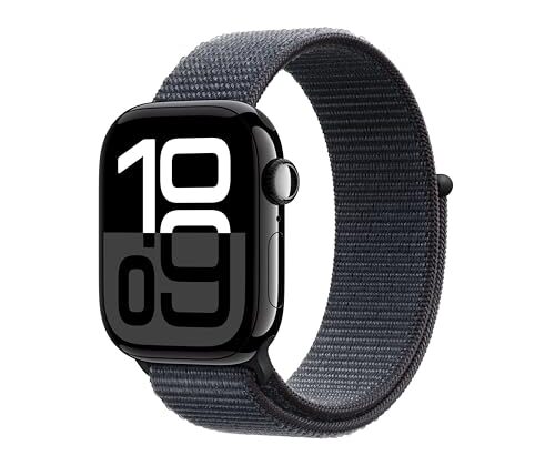 Apple Watch Series 10 [GPS 42mm case] Smartwatch with Jet Black Aluminium Case with Ink Sport Loop. Fitness Tracker, ECG App, Always-On Retina Display, Carbon Neutral
